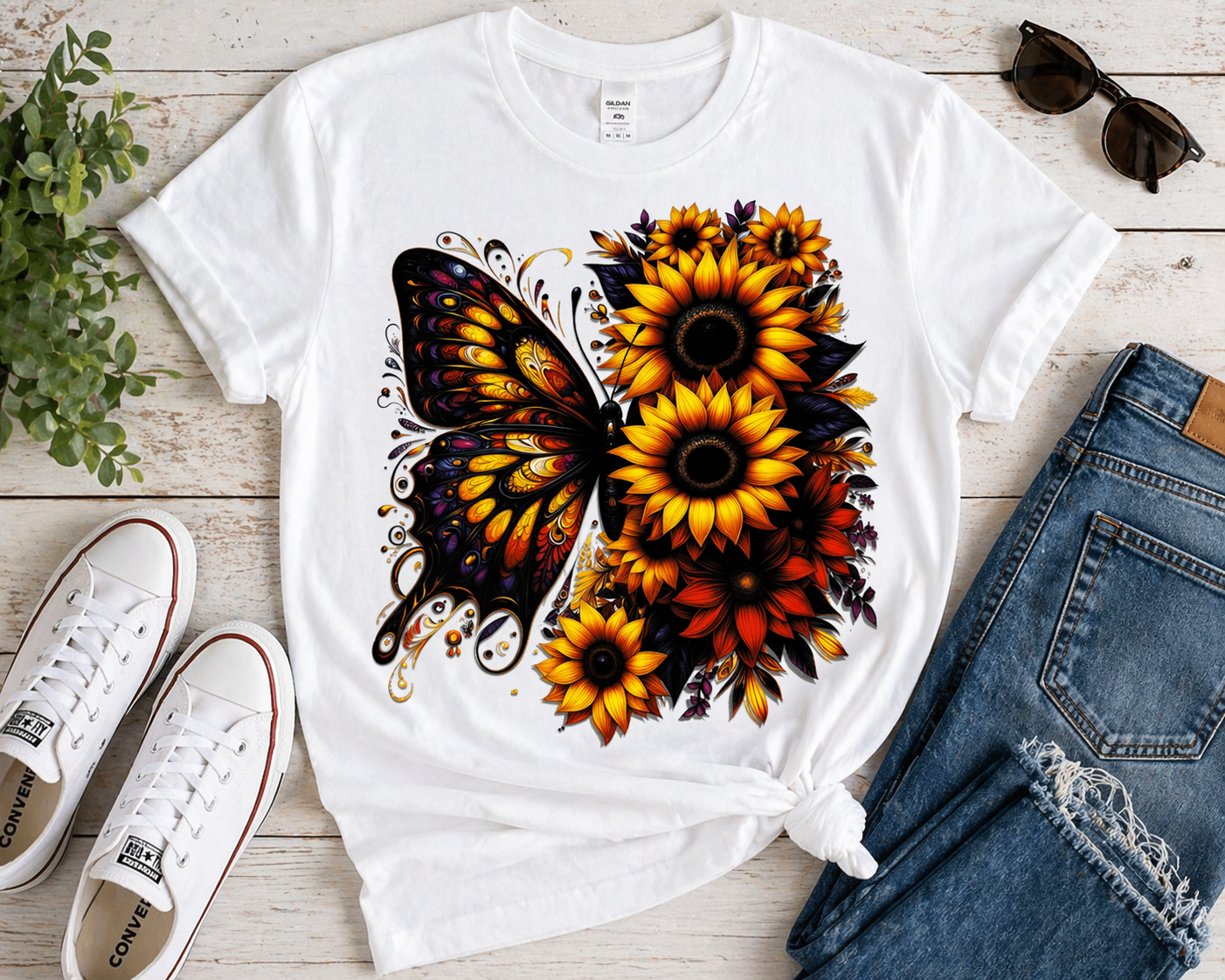 Butterfly and Sunflowers